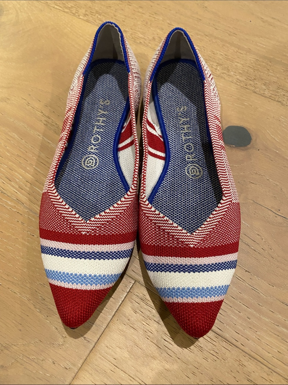 Rothy's Red, White & Blue Striped Pointed Flats